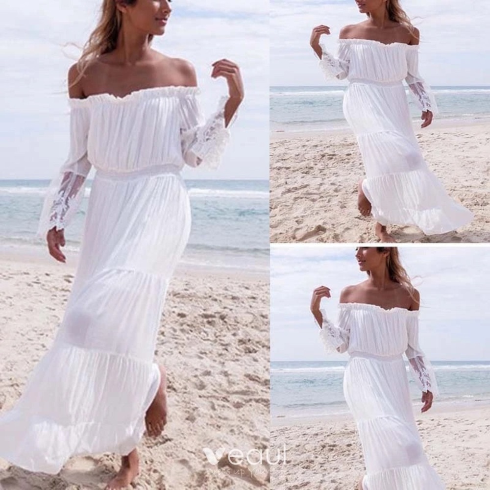 Elegant White Off-Shoulder Dress white boho dress - Picture 6 of 8